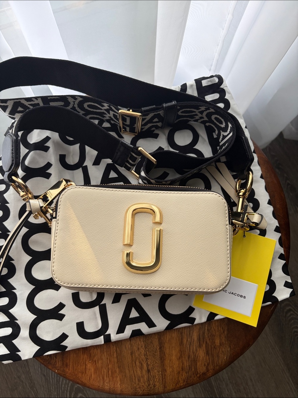 Marc Jacobs Cream Snapshot Small Leather Crossbody with Gold Hardware